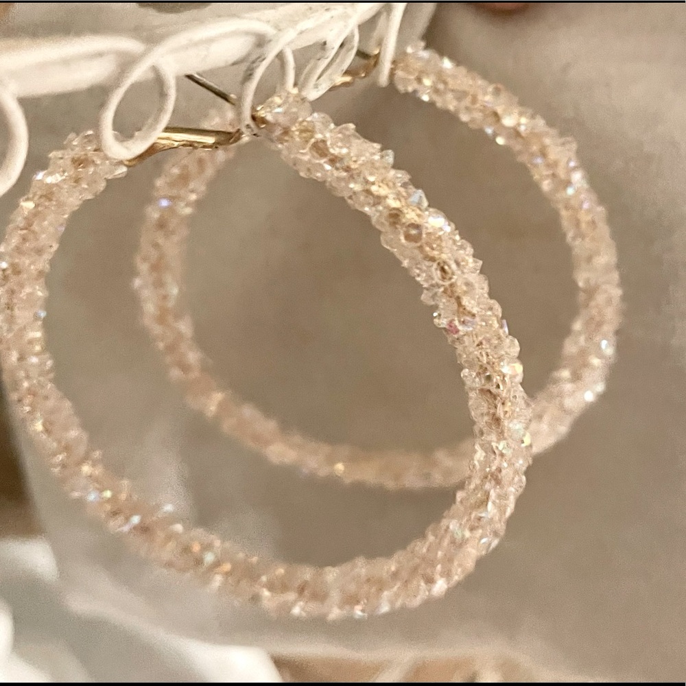 Gorgeous Crystal druzy hoop earrings! Never worn
